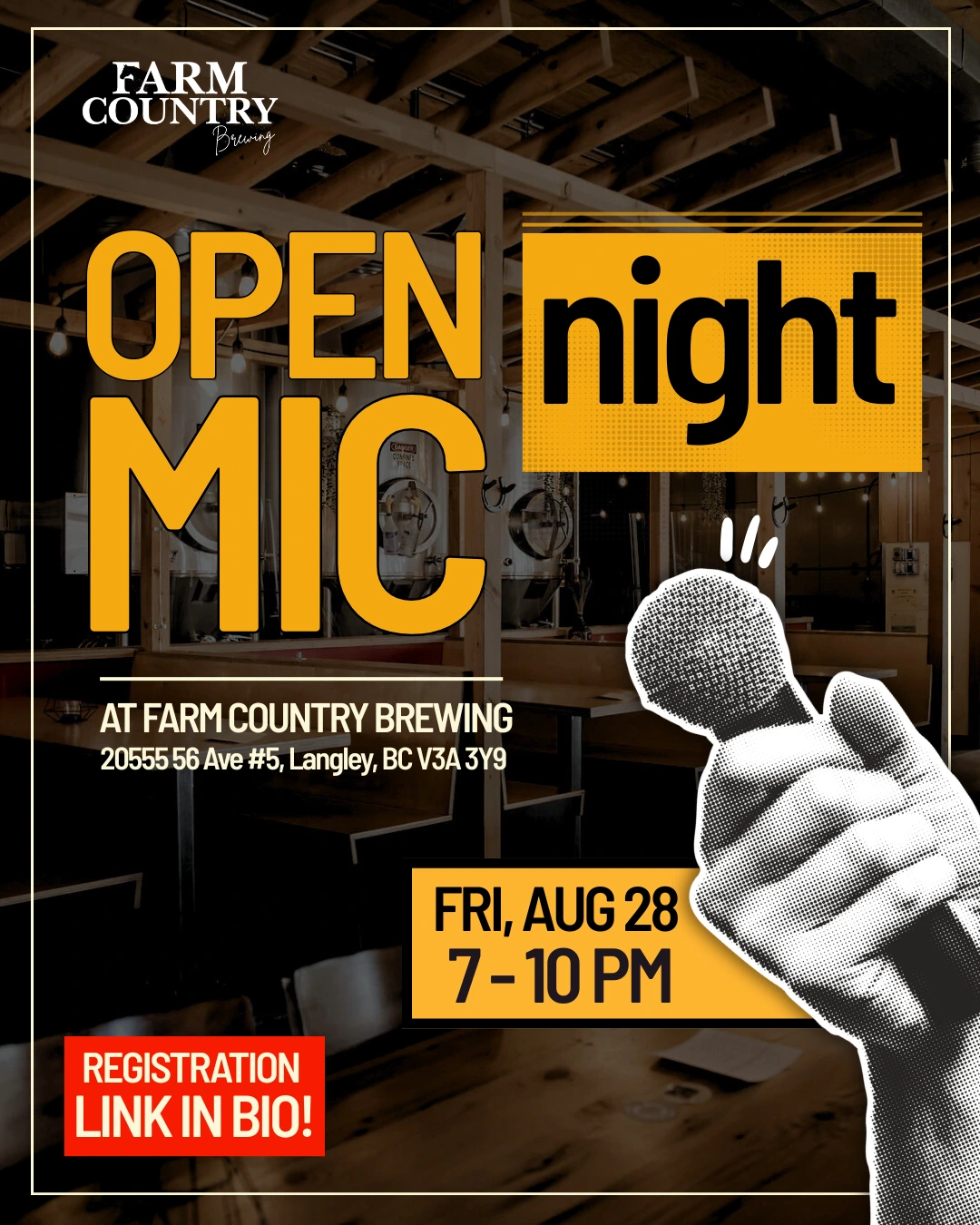 Open mic at Farm Country Brewing Aug 28